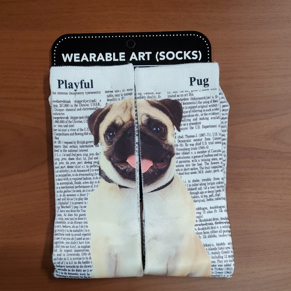 Playful Pug Wearable Art Socks